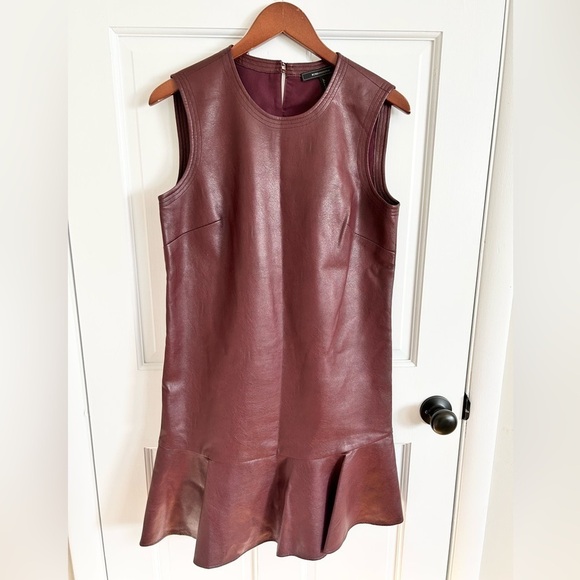 Bcbgmaxazria Sheridan Faux Leather Flounced Dress size SM - Picture 1 of 3